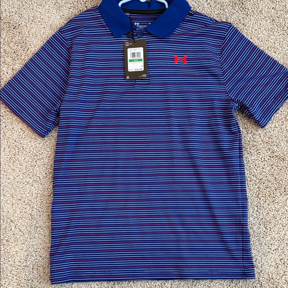 Under Armour Navy and Red Striped Polo